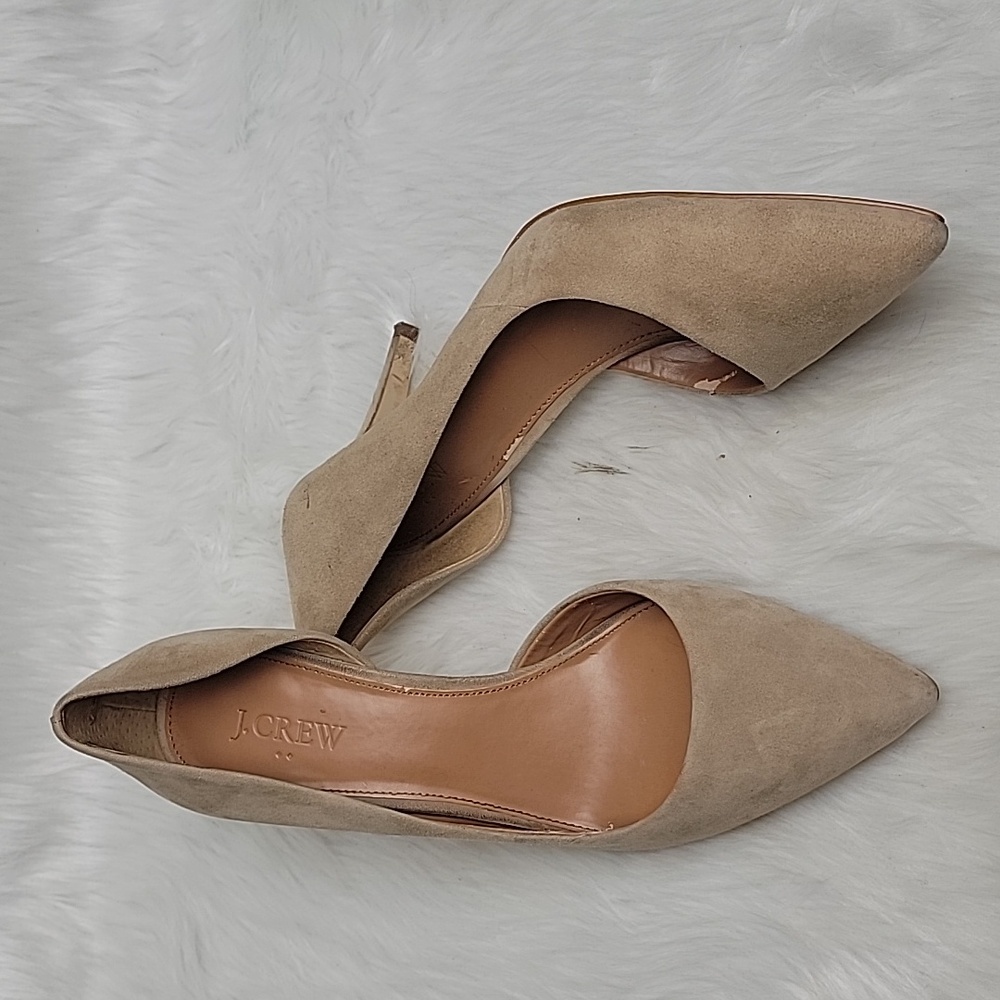 J.CREW Tan Nude Suede‎ d'Orsay Pointed Toe Slip On Preppy Neutral Office Heels 9